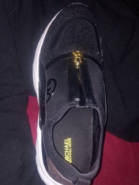 Michael Kors Black Knit Slip-On Sneaker with Gold Zip